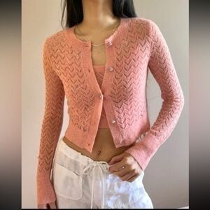 ZARA pink pointelle knit cardigan with jewel buttons 2142 133